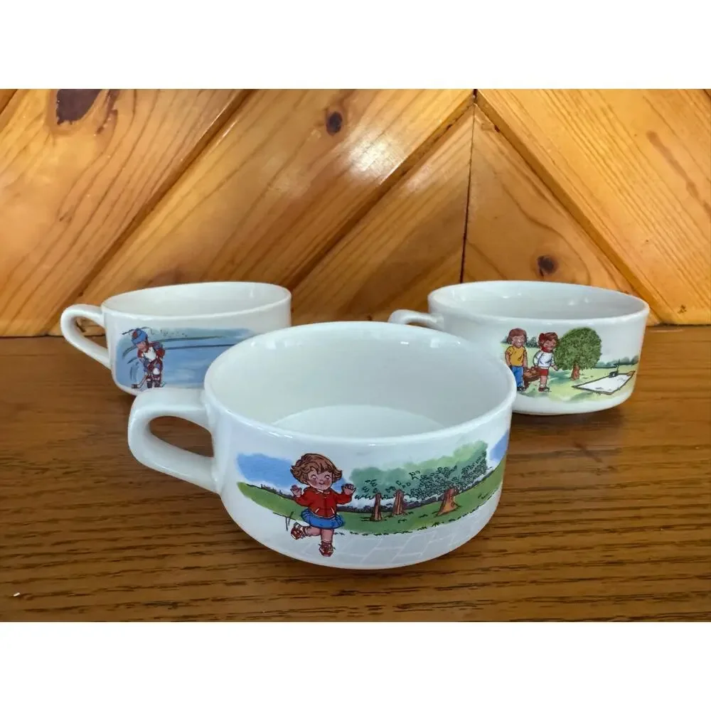 Vintage Campbell’s Soup Kids Stackable Mug Bowl Set of 3 Cartoon Scene Hockey - Picture 6 of 10